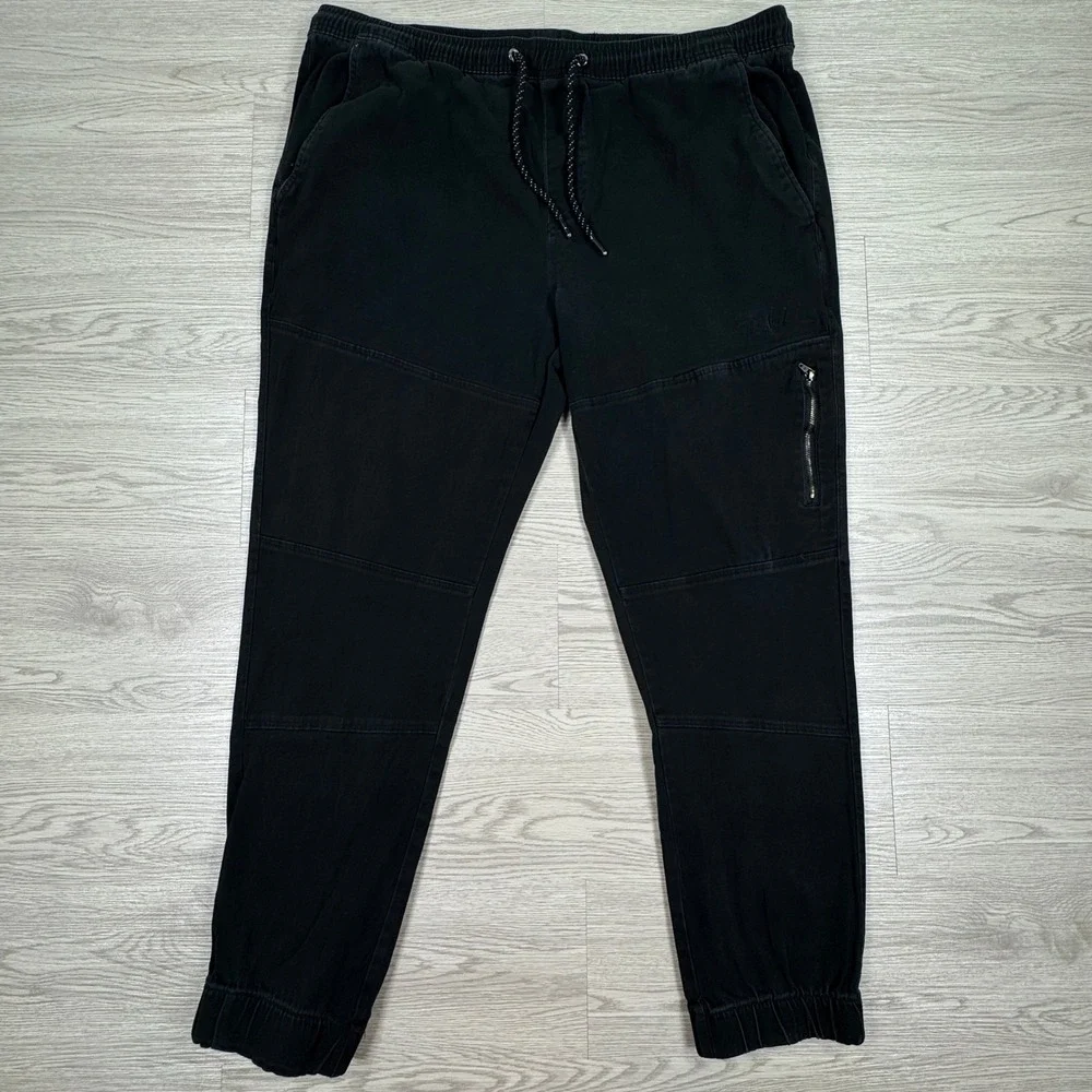 Tony Hawk Mens Jogger Pants Black Large Elastic Drawstring Waist Zipper Pockets‎